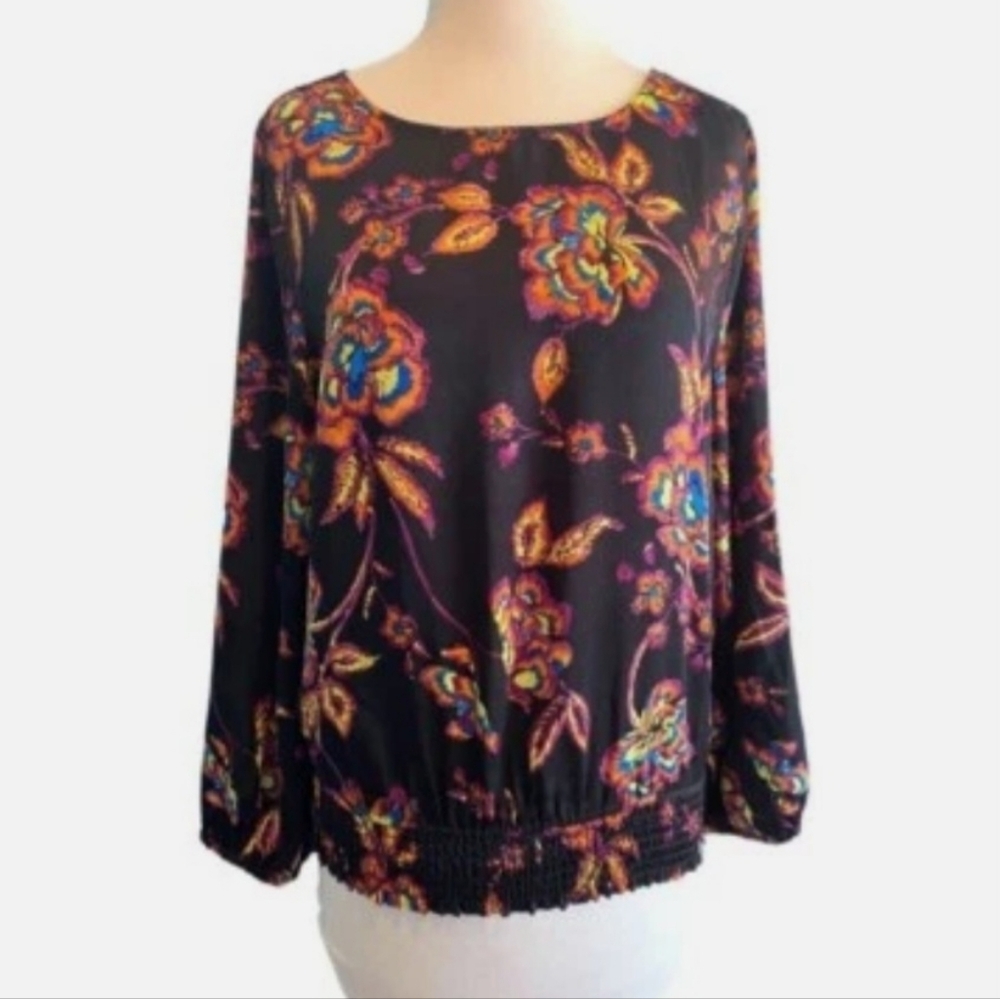 Liverpool Black Neon Floral Blouse Size M